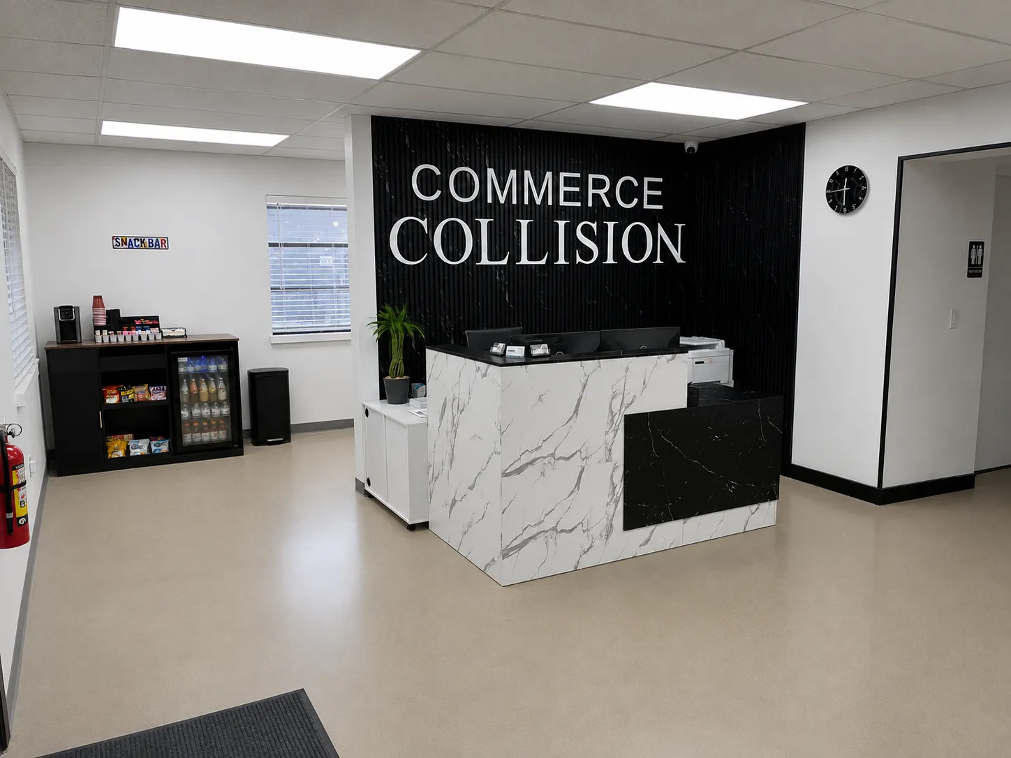 Front desk at the Commerce Collision independent auto body shop in Commerce Township, Michigan