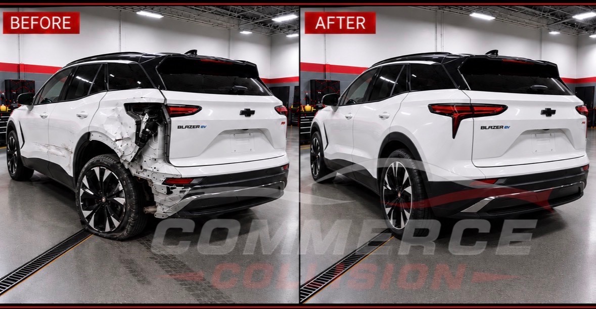 Chevrolet Blazer EV before and after collision repair - Commerce Collision